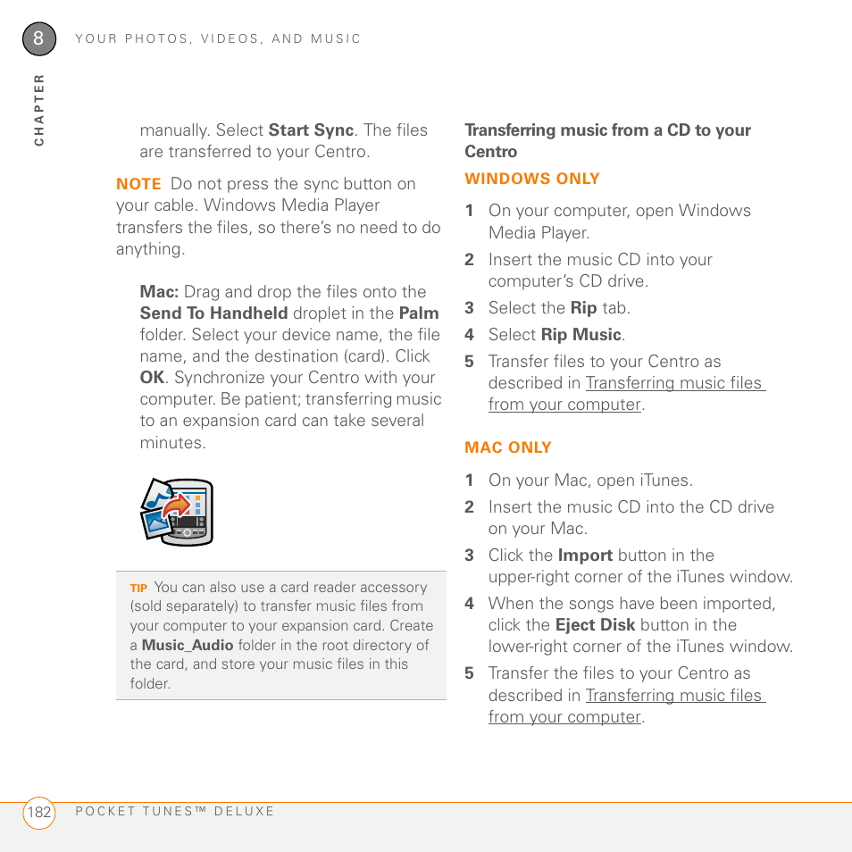Transferring music from a cd to your centro | Palm PDA CentroTM Smart Device User Manual | Page 182 / 326