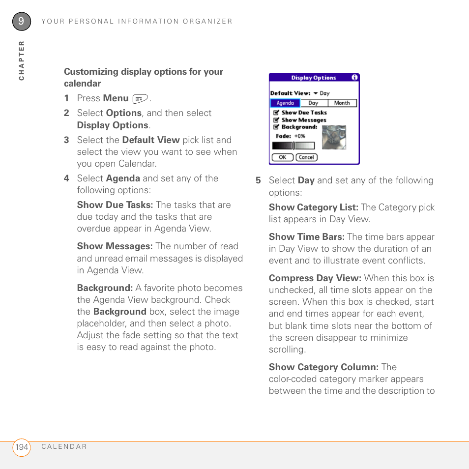 Customizing display options for your calendar | Palm PDA CentroTM Smart Device User Manual | Page 194 / 326