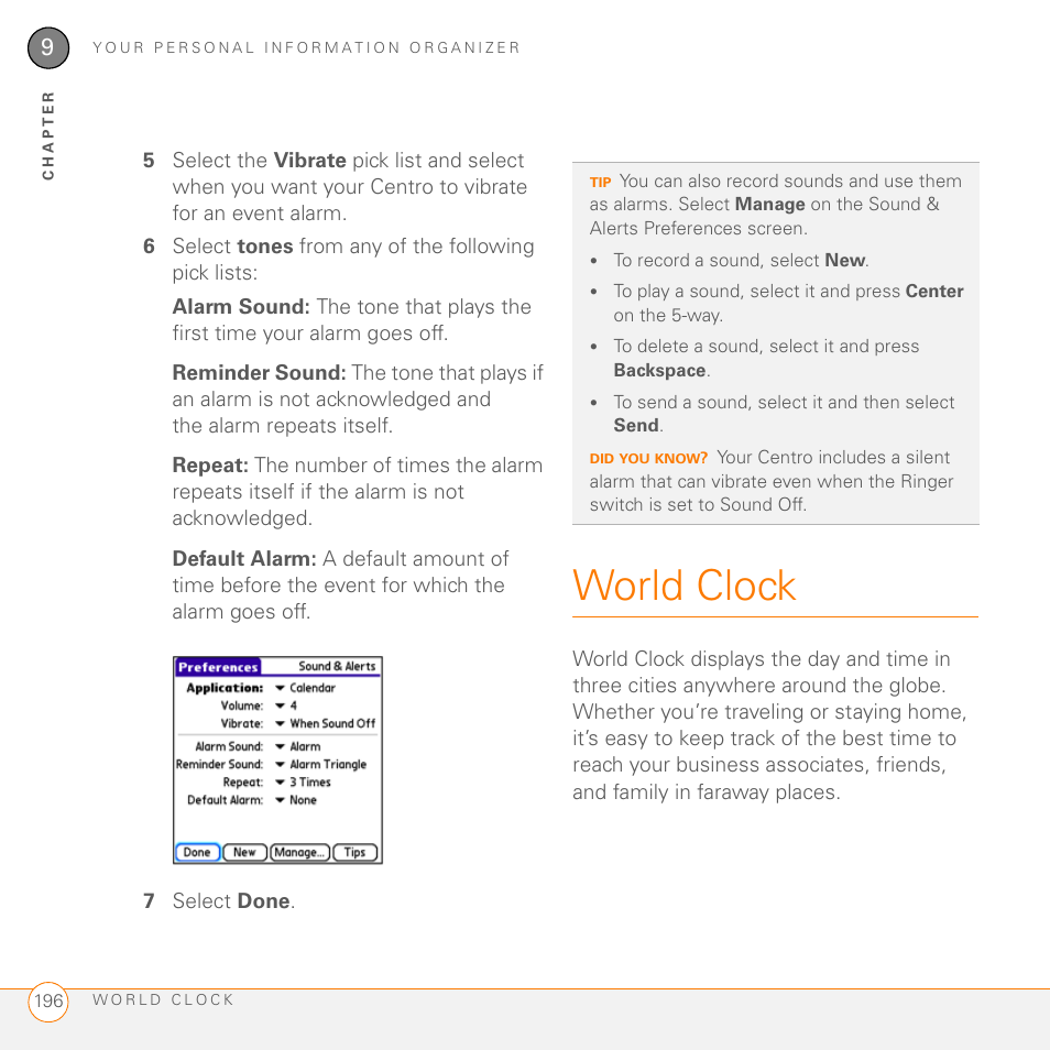 World clock | Palm PDA CentroTM Smart Device User Manual | Page 196 / 326