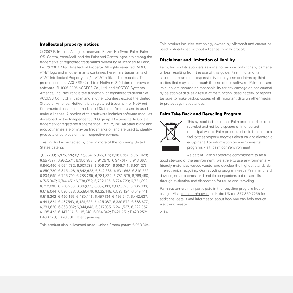 Palm PDA CentroTM Smart Device User Manual | Page 2 / 326