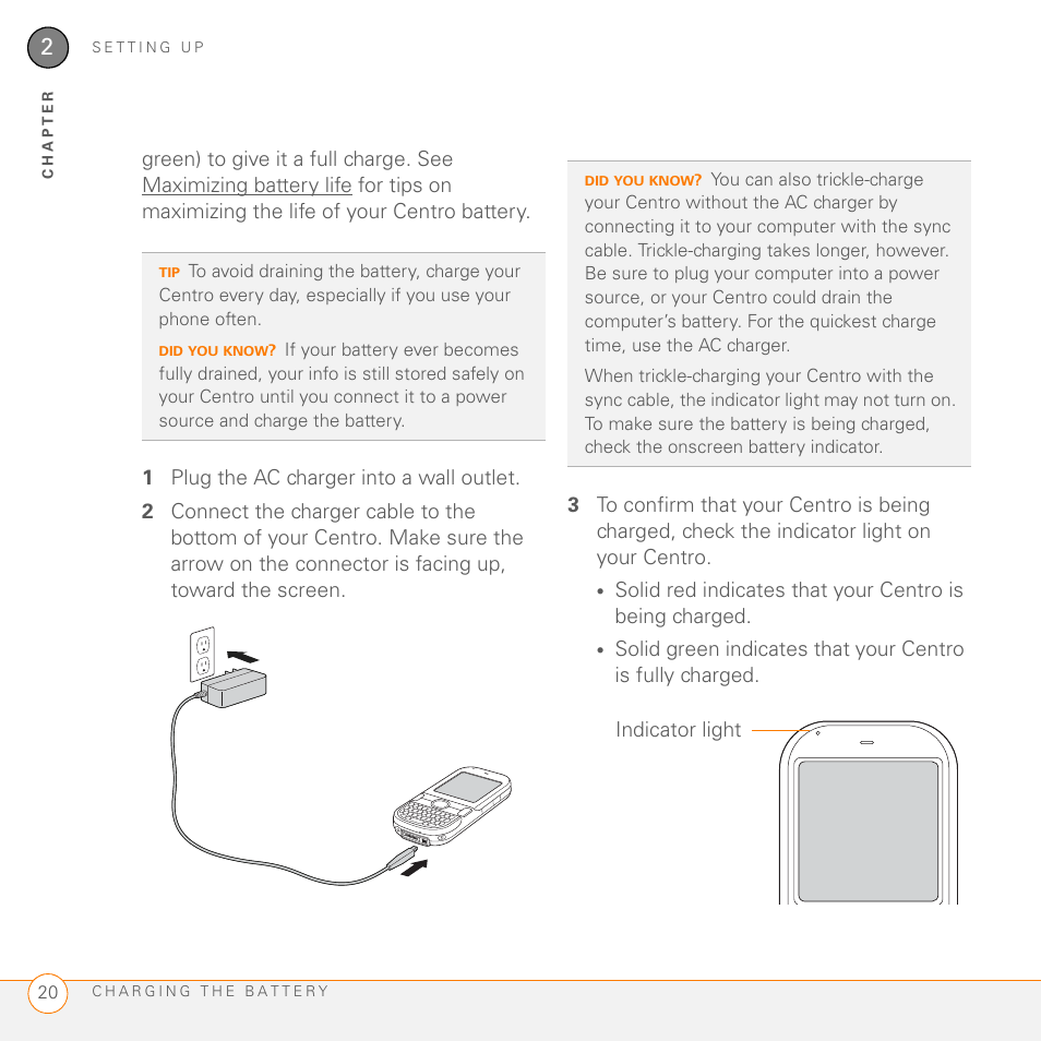 Indicator light | Palm PDA CentroTM Smart Device User Manual | Page 20 / 326