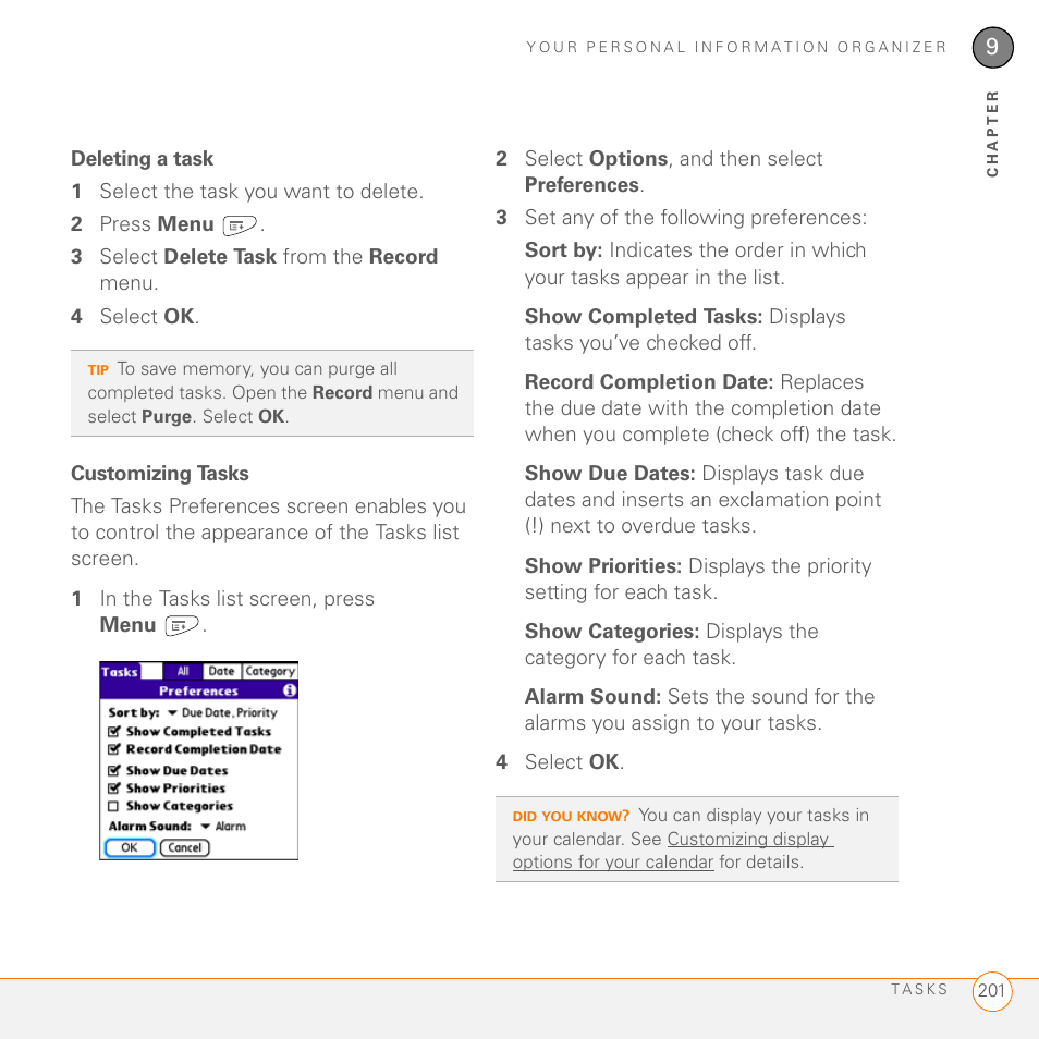 Deleting a task, Customizing tasks | Palm PDA CentroTM Smart Device User Manual | Page 201 / 326