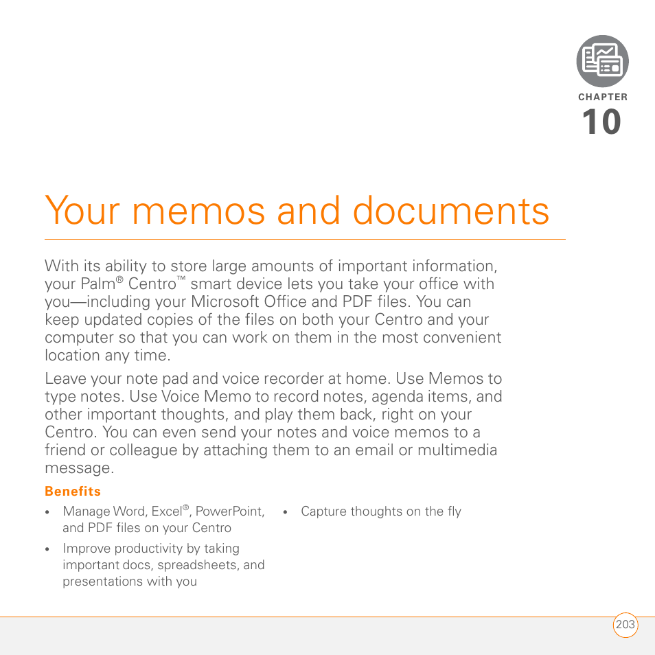 Your memos and documents | Palm PDA CentroTM Smart Device User Manual | Page 203 / 326