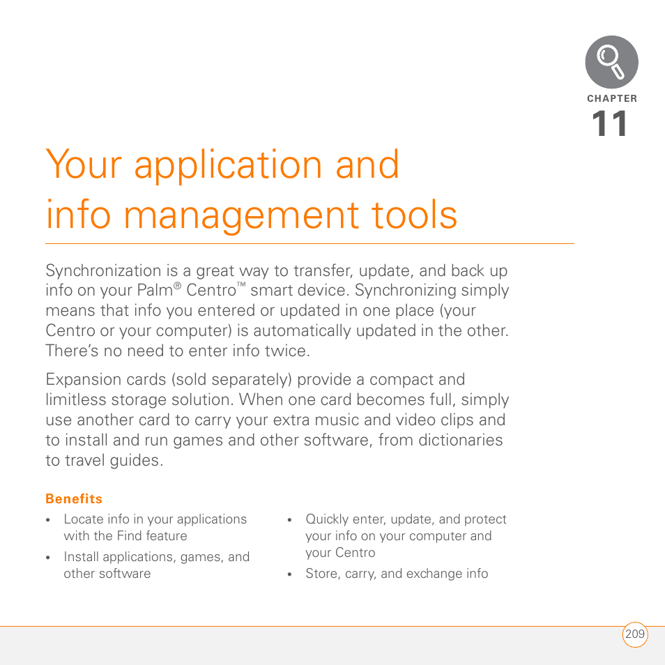 Your application and info management tools | Palm PDA CentroTM Smart Device User Manual | Page 209 / 326