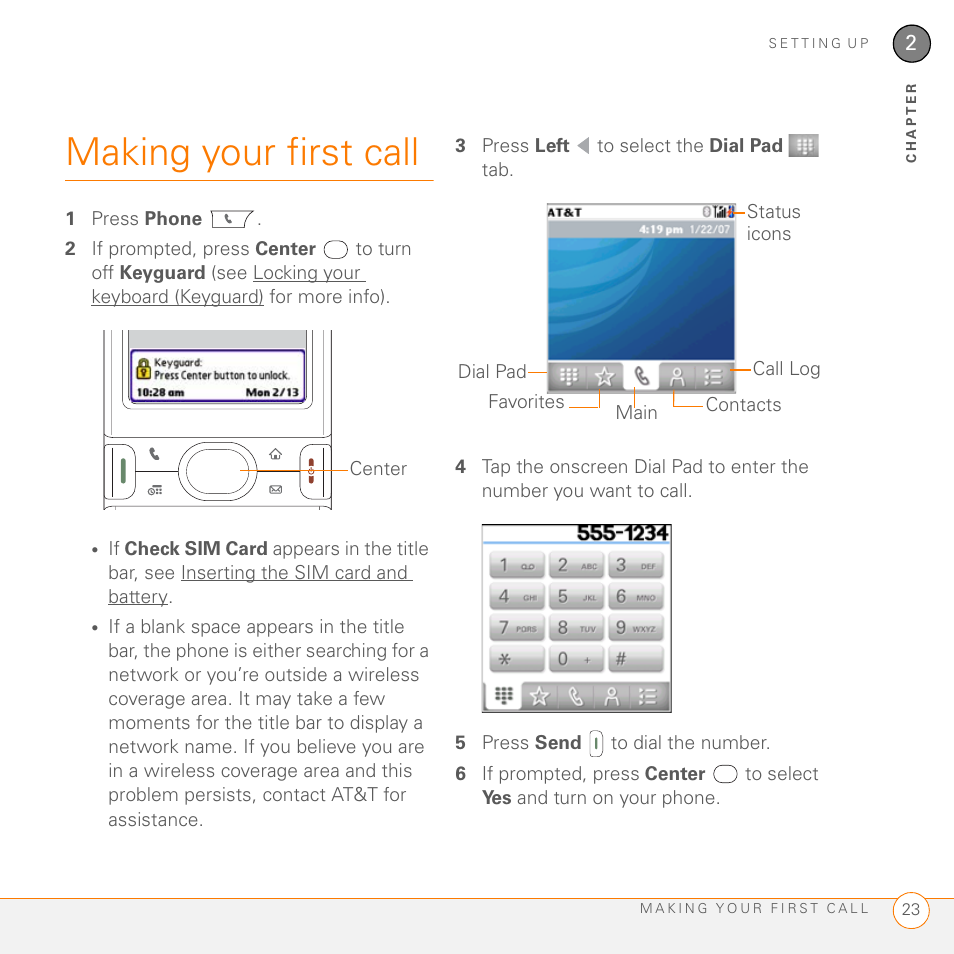 Making your first call | Palm PDA CentroTM Smart Device User Manual | Page 23 / 326