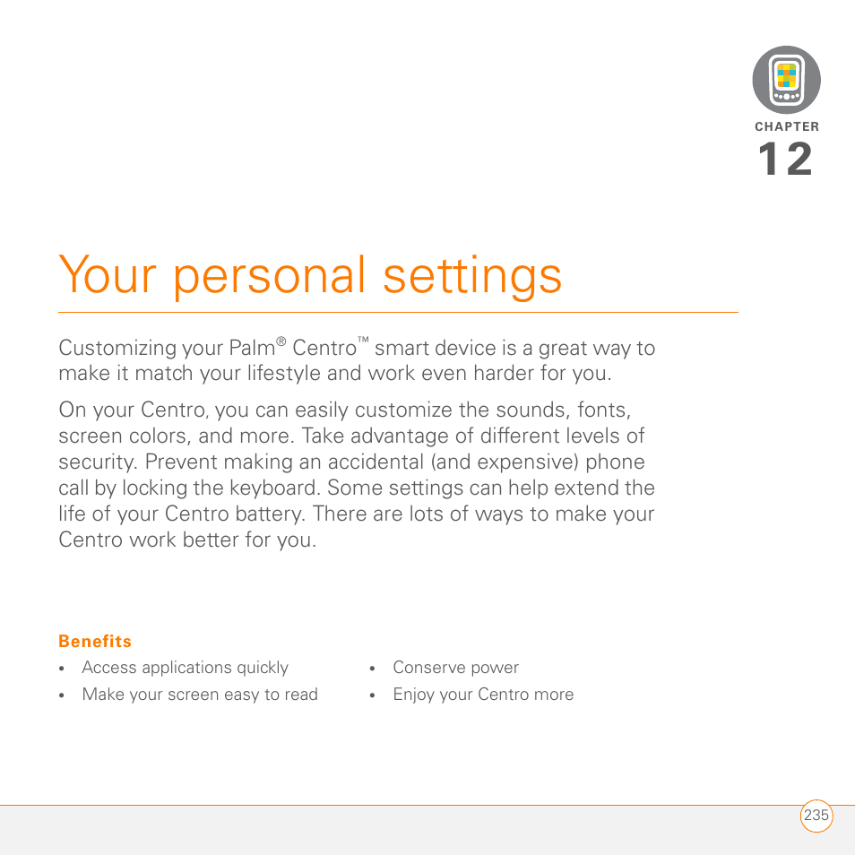 Your personal settings | Palm PDA CentroTM Smart Device User Manual | Page 235 / 326