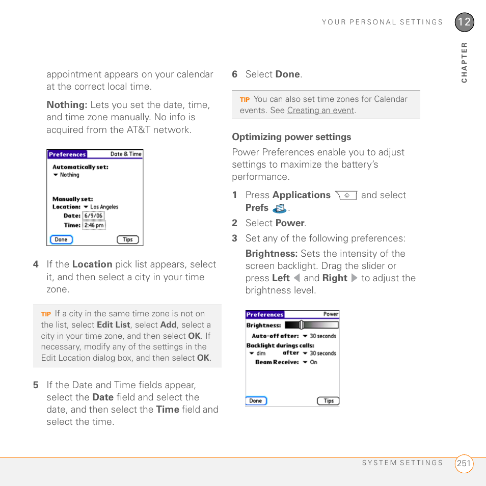 Optimizing power settings, See optimizing power settings) | Palm PDA CentroTM Smart Device User Manual | Page 251 / 326