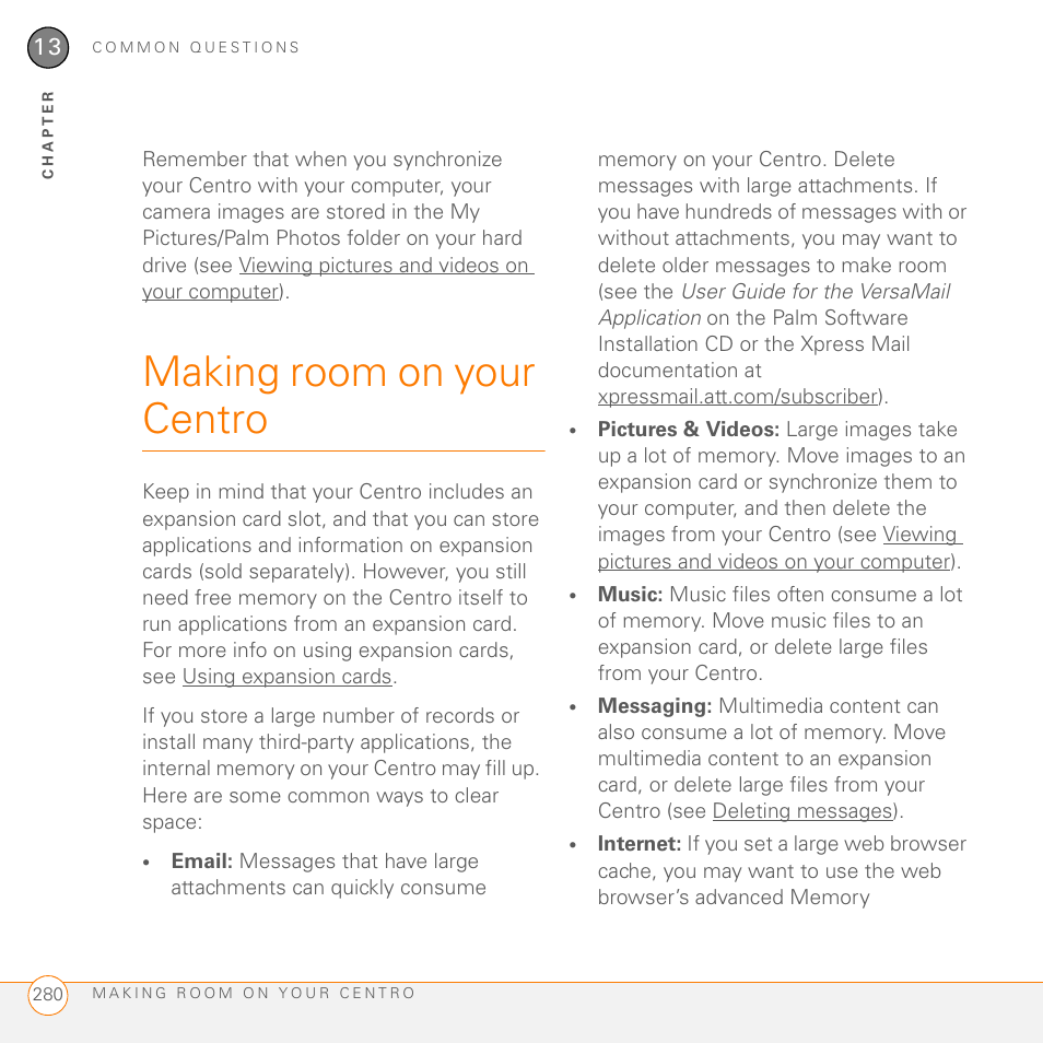 Making room on your centro | Palm PDA CentroTM Smart Device User Manual | Page 280 / 326