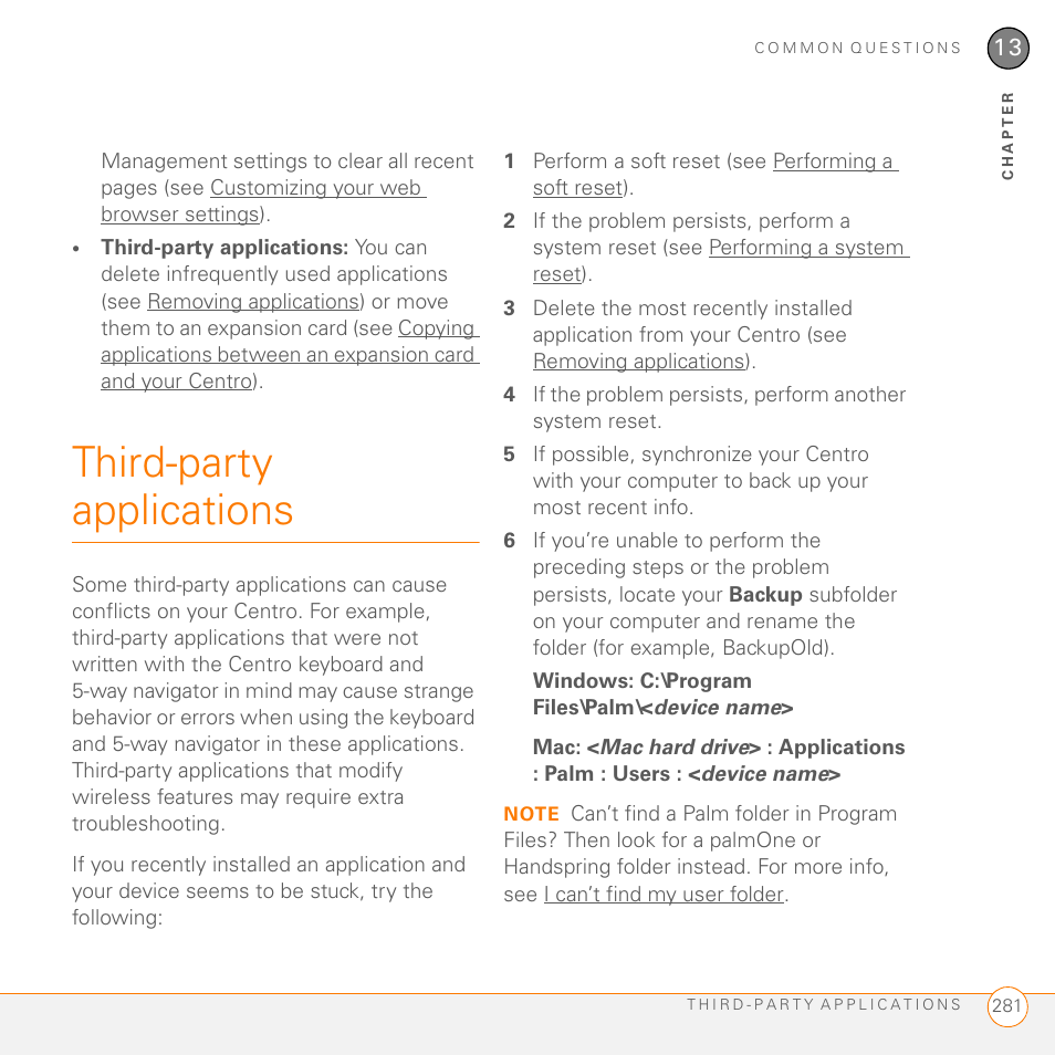 Third-party applications | Palm PDA CentroTM Smart Device User Manual | Page 281 / 326
