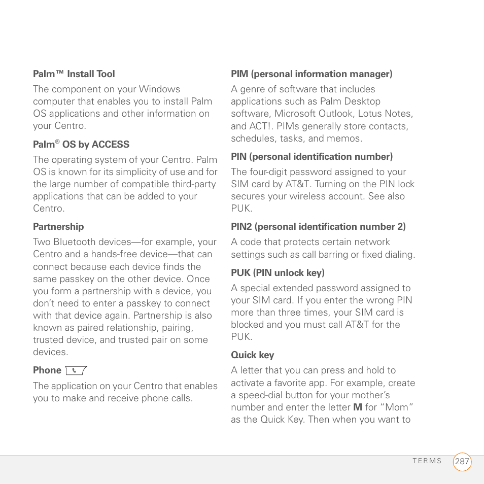 Palm PDA CentroTM Smart Device User Manual | Page 287 / 326