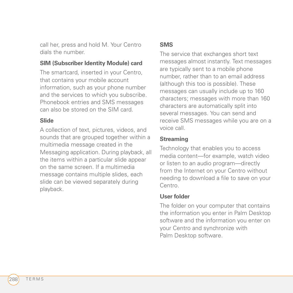 Palm PDA CentroTM Smart Device User Manual | Page 288 / 326