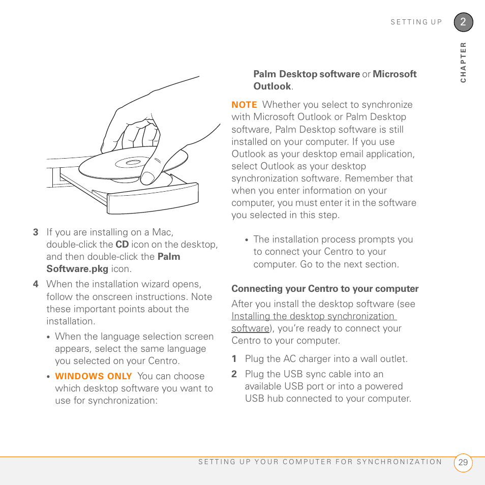 Connecting your centro to your computer | Palm PDA CentroTM Smart Device User Manual | Page 29 / 326