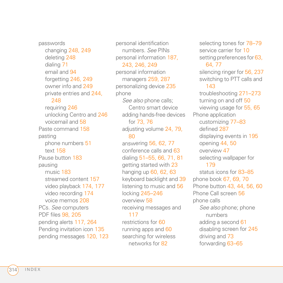 Palm PDA CentroTM Smart Device User Manual | Page 314 / 326