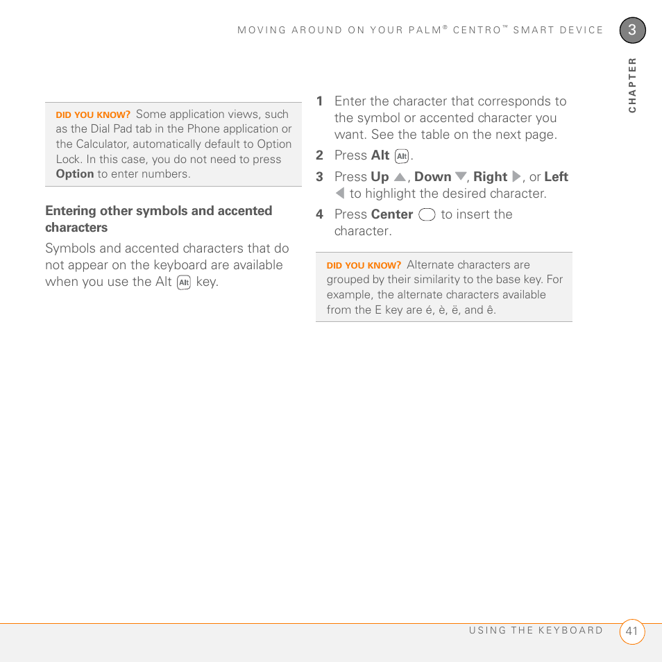 Entering other symbols and accented characters | Palm PDA CentroTM Smart Device User Manual | Page 41 / 326