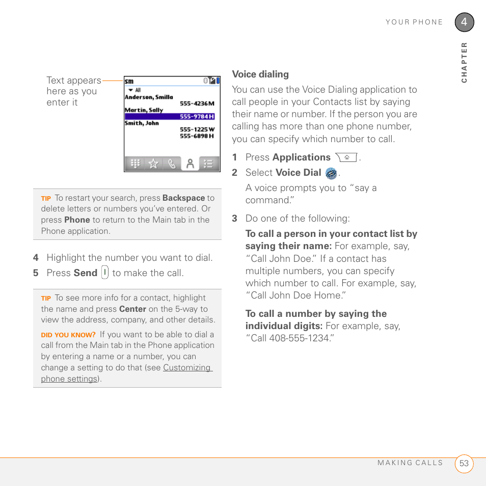 Voice dialing | Palm PDA CentroTM Smart Device User Manual | Page 53 / 326