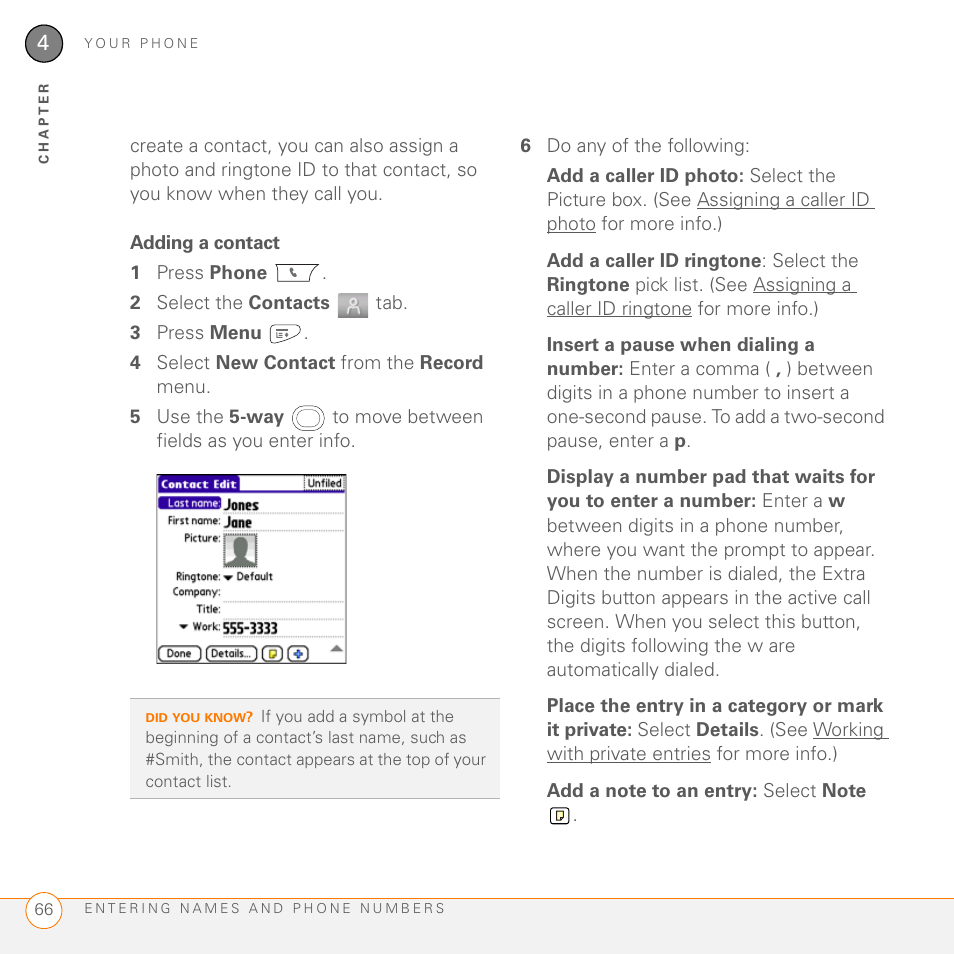 Adding a contact | Palm PDA CentroTM Smart Device User Manual | Page 66 / 326