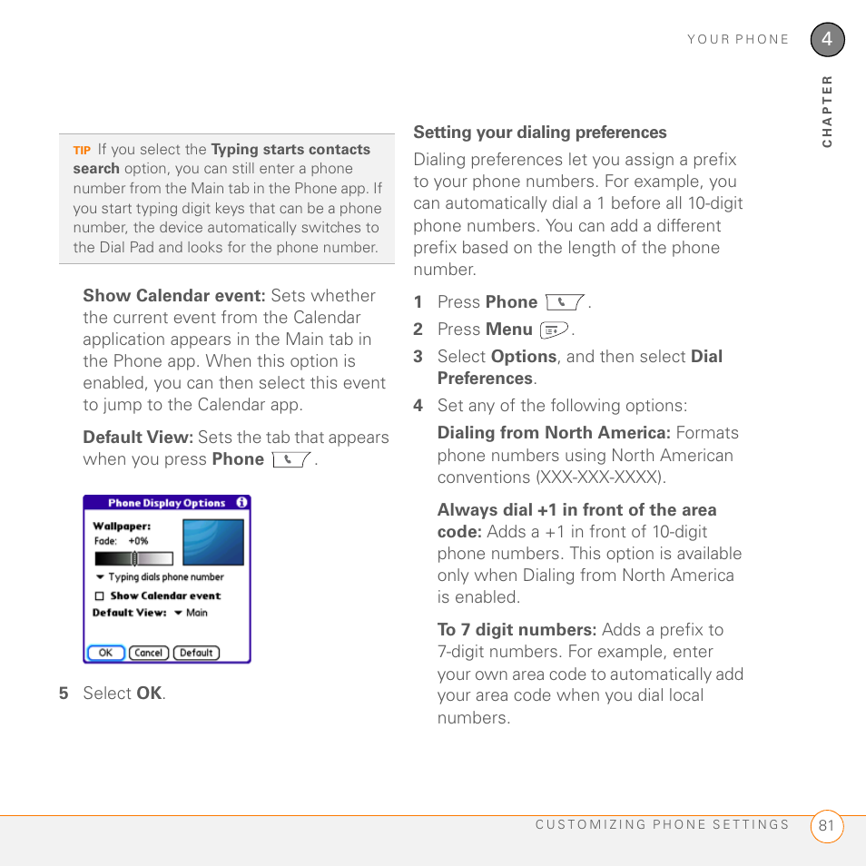 Setting your dialing preferences | Palm PDA CentroTM Smart Device User Manual | Page 81 / 326