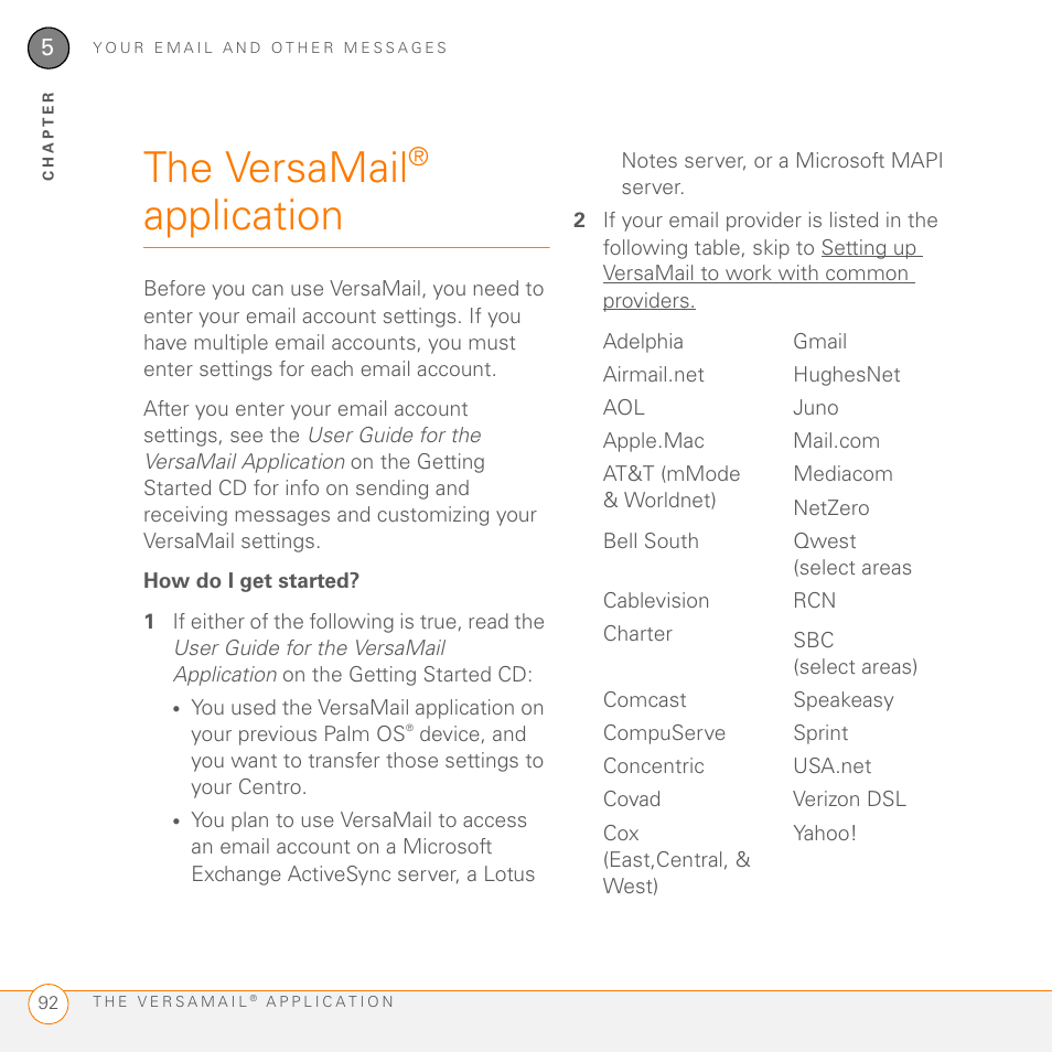 The versamail® application, The versamail, Application | Palm PDA CentroTM Smart Device User Manual | Page 92 / 326