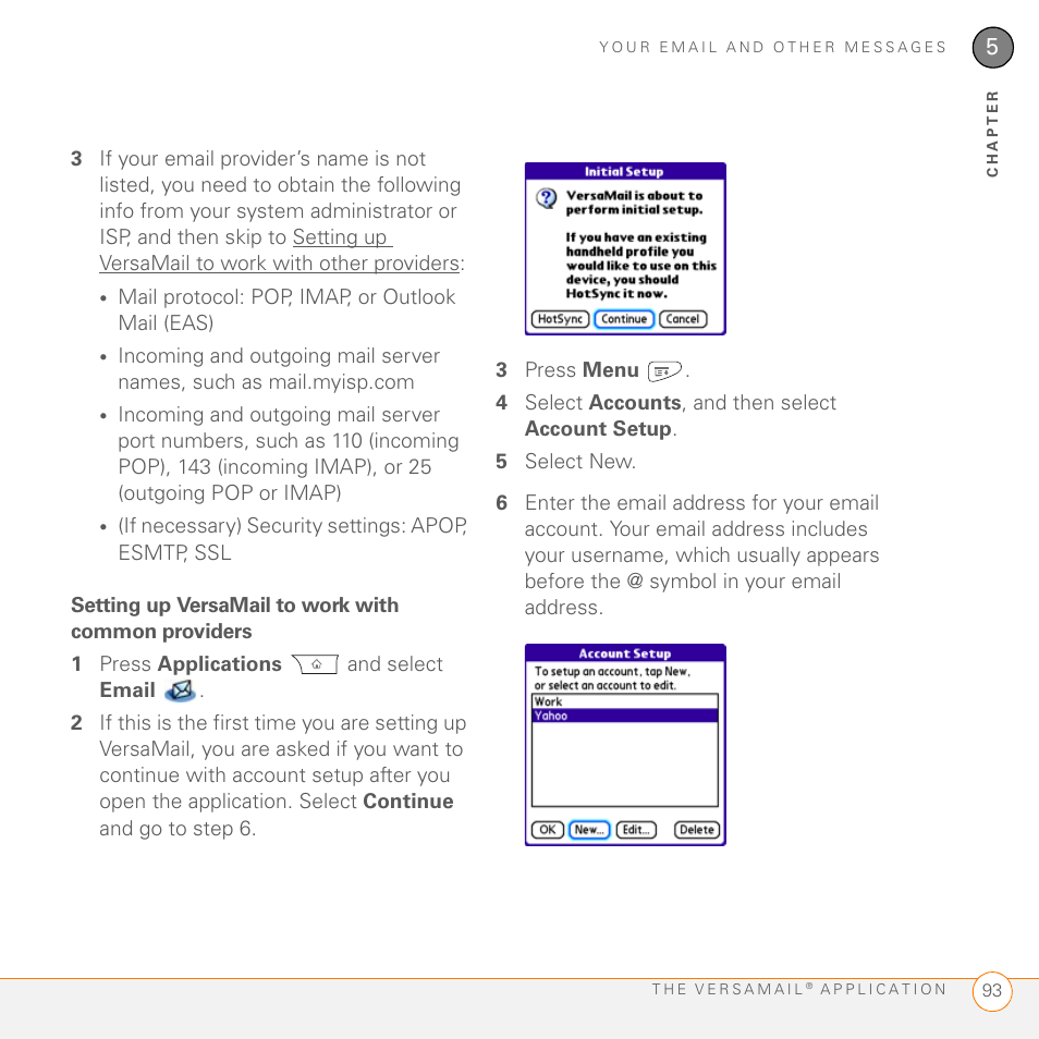 Setting up versamail to work with common providers | Palm PDA CentroTM Smart Device User Manual | Page 93 / 326