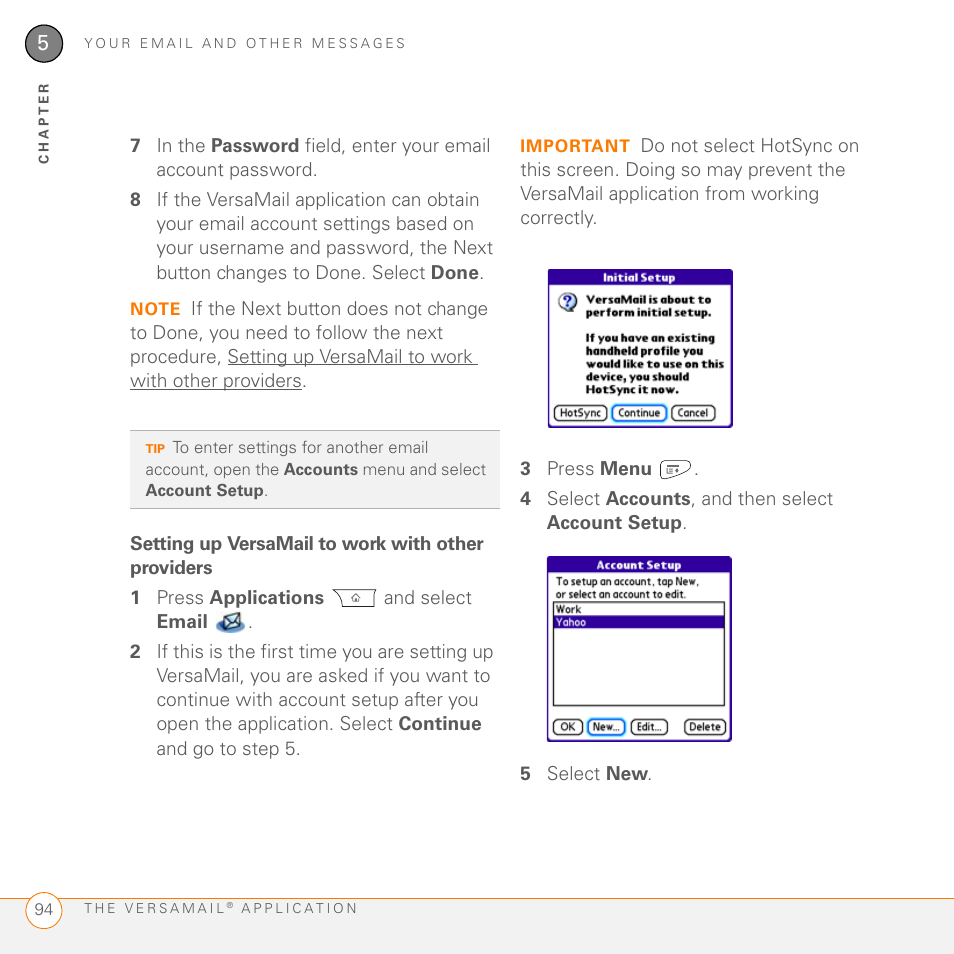 Setting up versamail to work with other providers | Palm PDA CentroTM Smart Device User Manual | Page 94 / 326