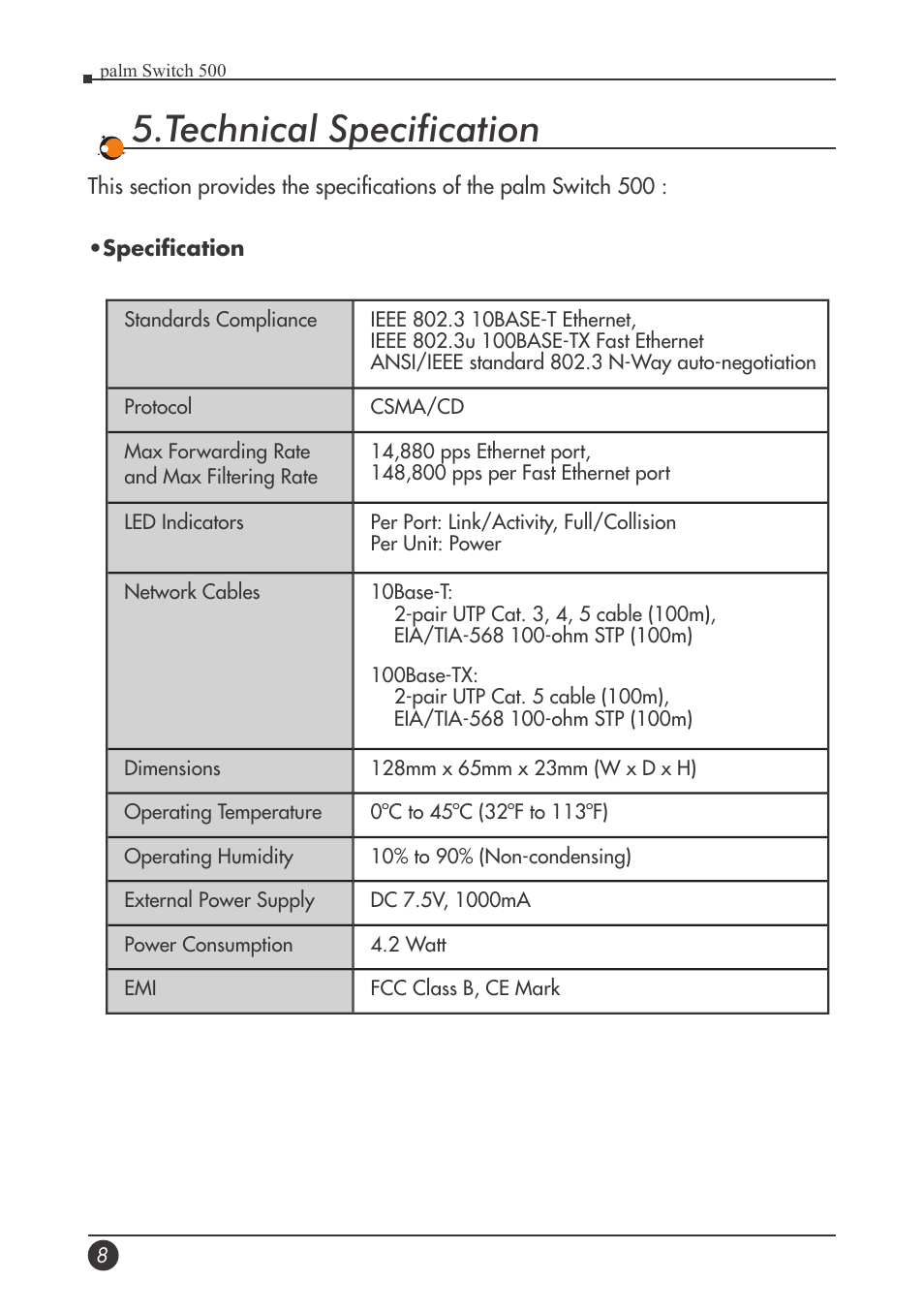 Technical specification | Palm Treo 500 User Manual | Page 9 / 12