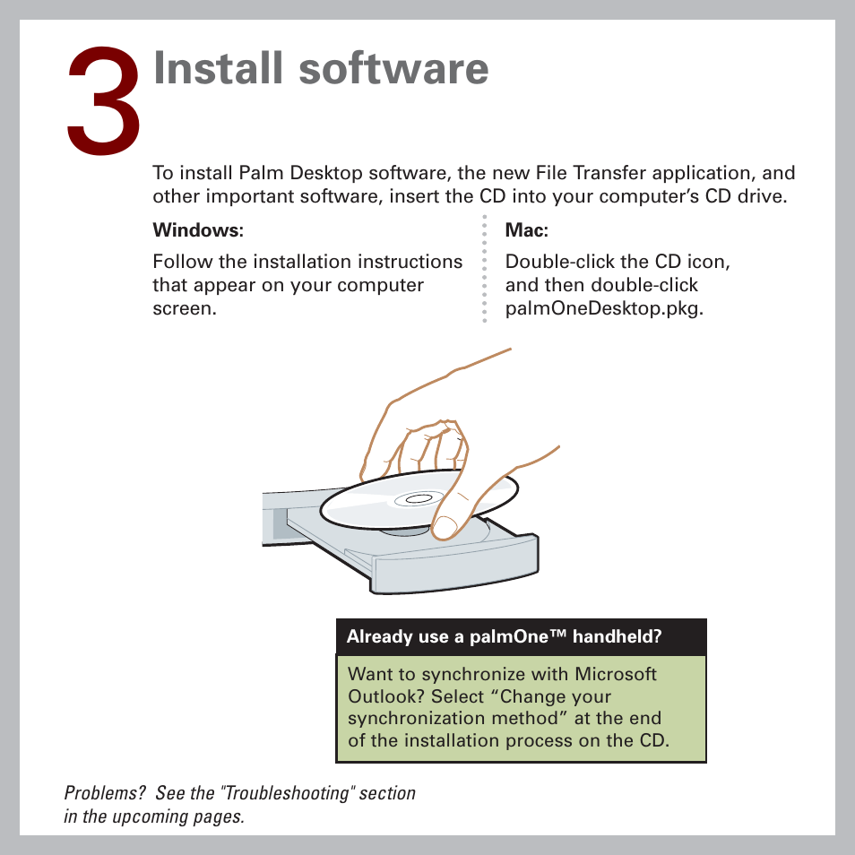 Install software | Palm Handheld by palmOne Software installation CD T5 User Manual | Page 5 / 12