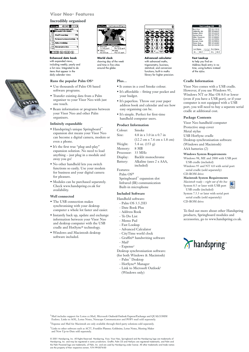 Visor neo, Features | Palm Visor Neo User Manual | Page 2 / 2