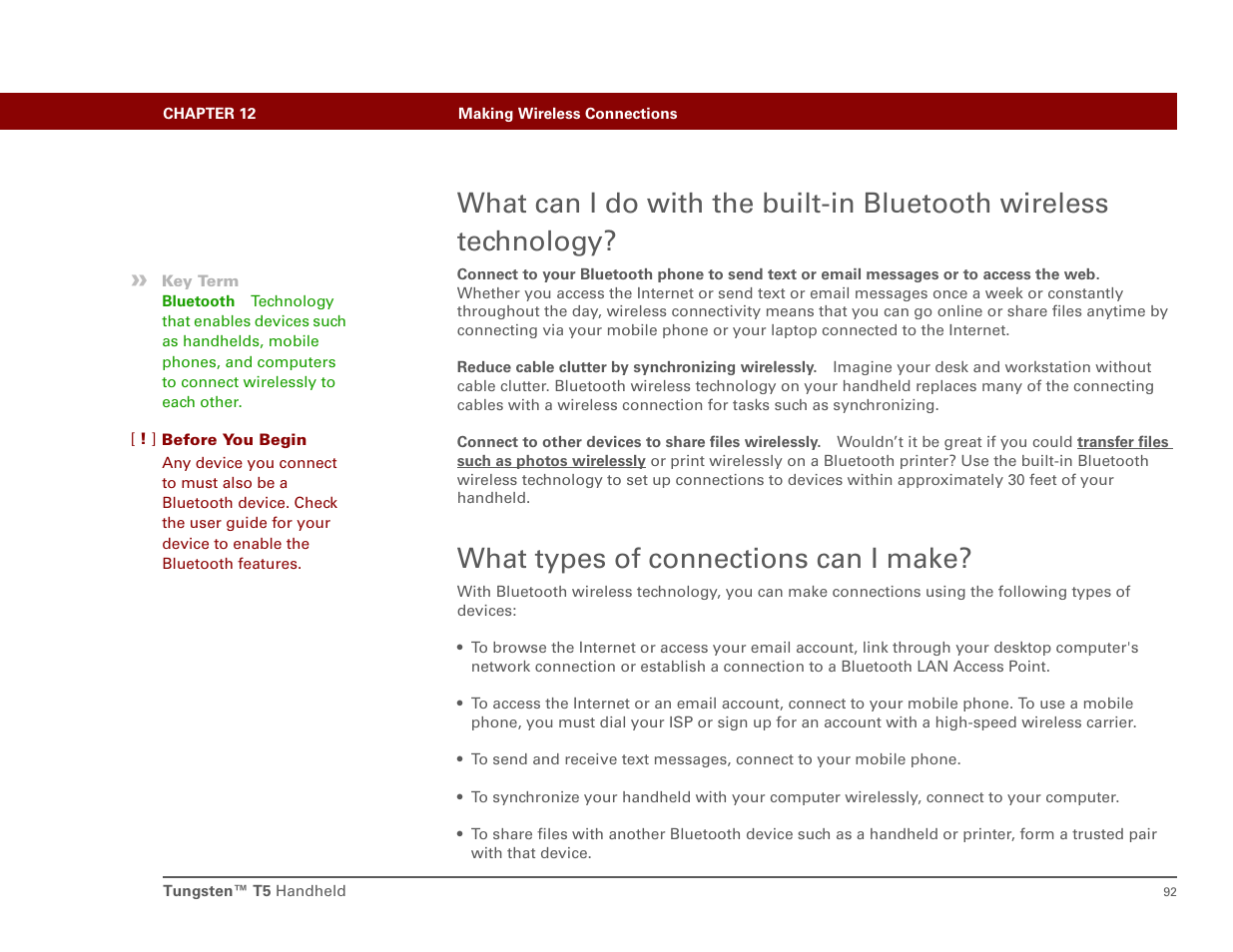 What types of connections can i make | Palm Tungsten T5 User Manual | Page 101 / 172