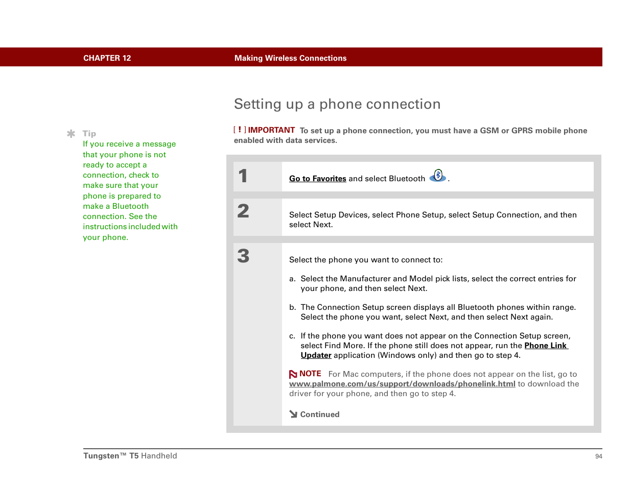 Setting up a phone connection | Palm Tungsten T5 User Manual | Page 103 / 172