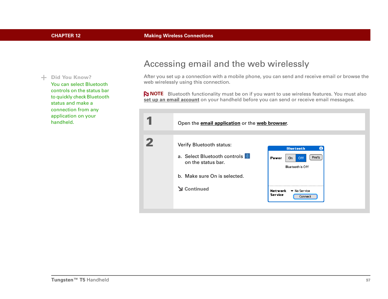 Accessing email and the web wirelessly | Palm Tungsten T5 User Manual | Page 106 / 172