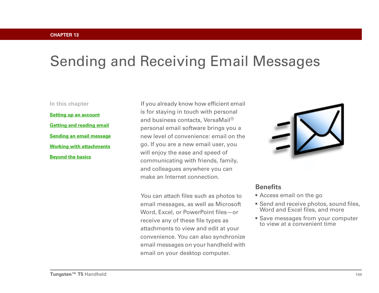 Sending and receiving email messages, Chapter 13: sending and receiving email messages, Send and receive email messages | Palm Tungsten T5 User Manual | Page 113 / 172