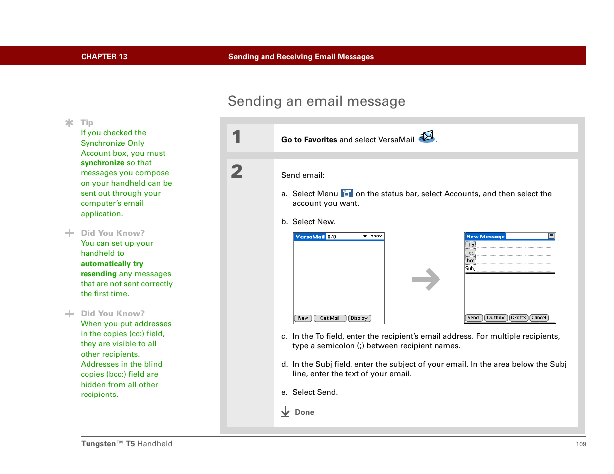Sending an email message | Palm Tungsten T5 User Manual | Page 118 / 172