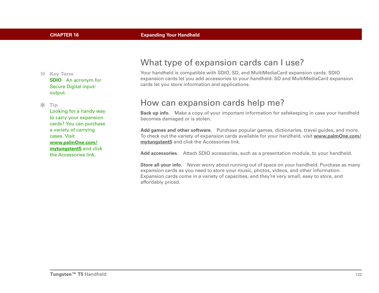 What type of expansion cards can i use, How can expansion cards help me | Palm Tungsten T5 User Manual | Page 131 / 172