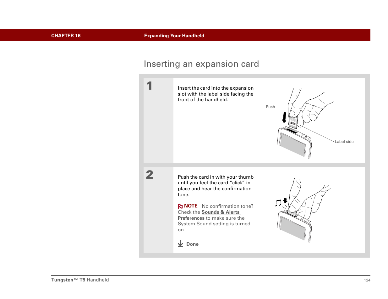 Inserting an expansion card | Palm Tungsten T5 User Manual | Page 133 / 172