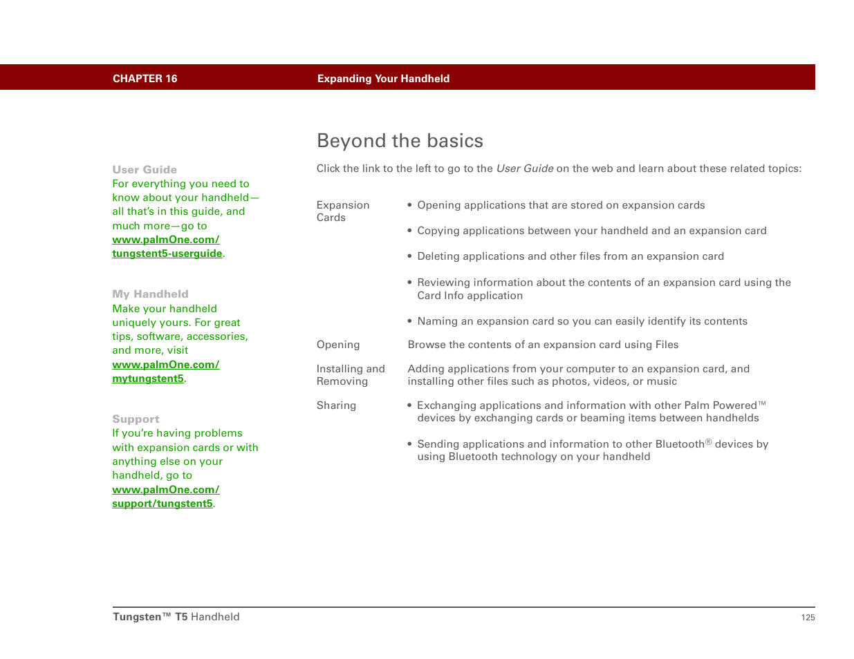 Beyond the basics | Palm Tungsten T5 User Manual | Page 134 / 172