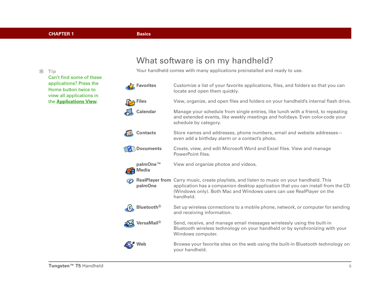 What software is on my handheld | Palm Tungsten T5 User Manual | Page 14 / 172