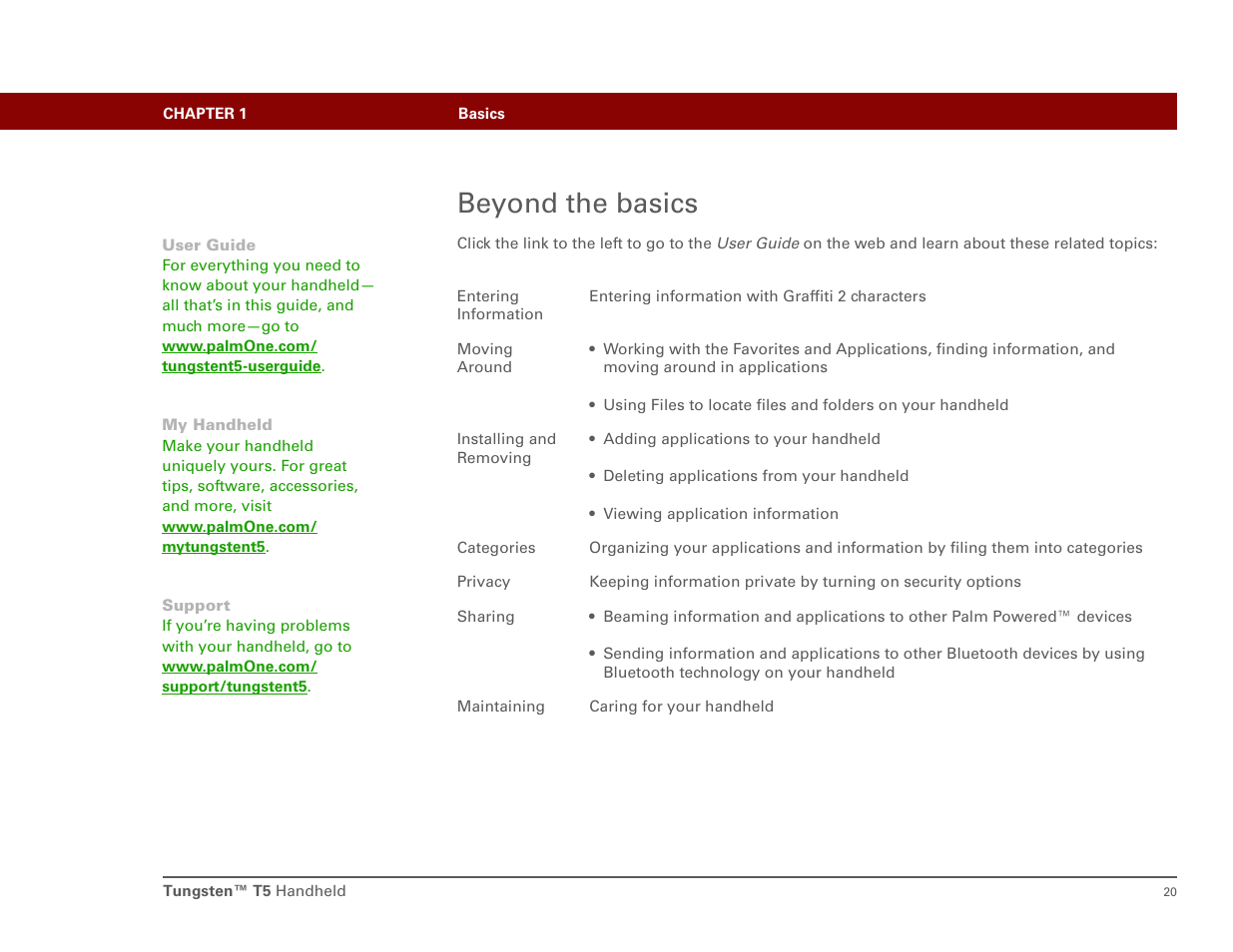 Beyond the basics | Palm Tungsten T5 User Manual | Page 29 / 172