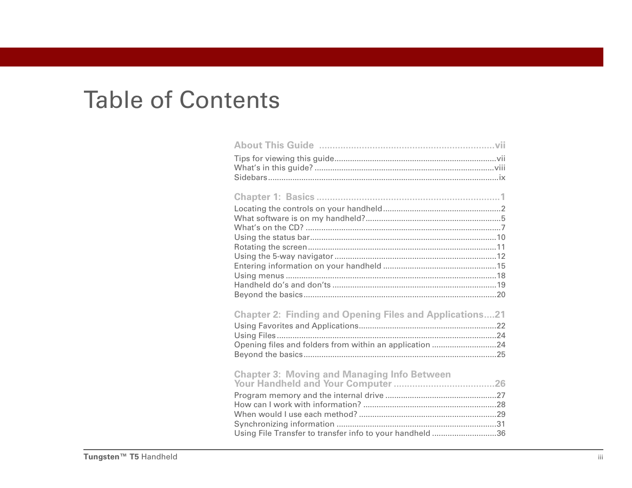 Palm Tungsten T5 User Manual | Page 3 / 172