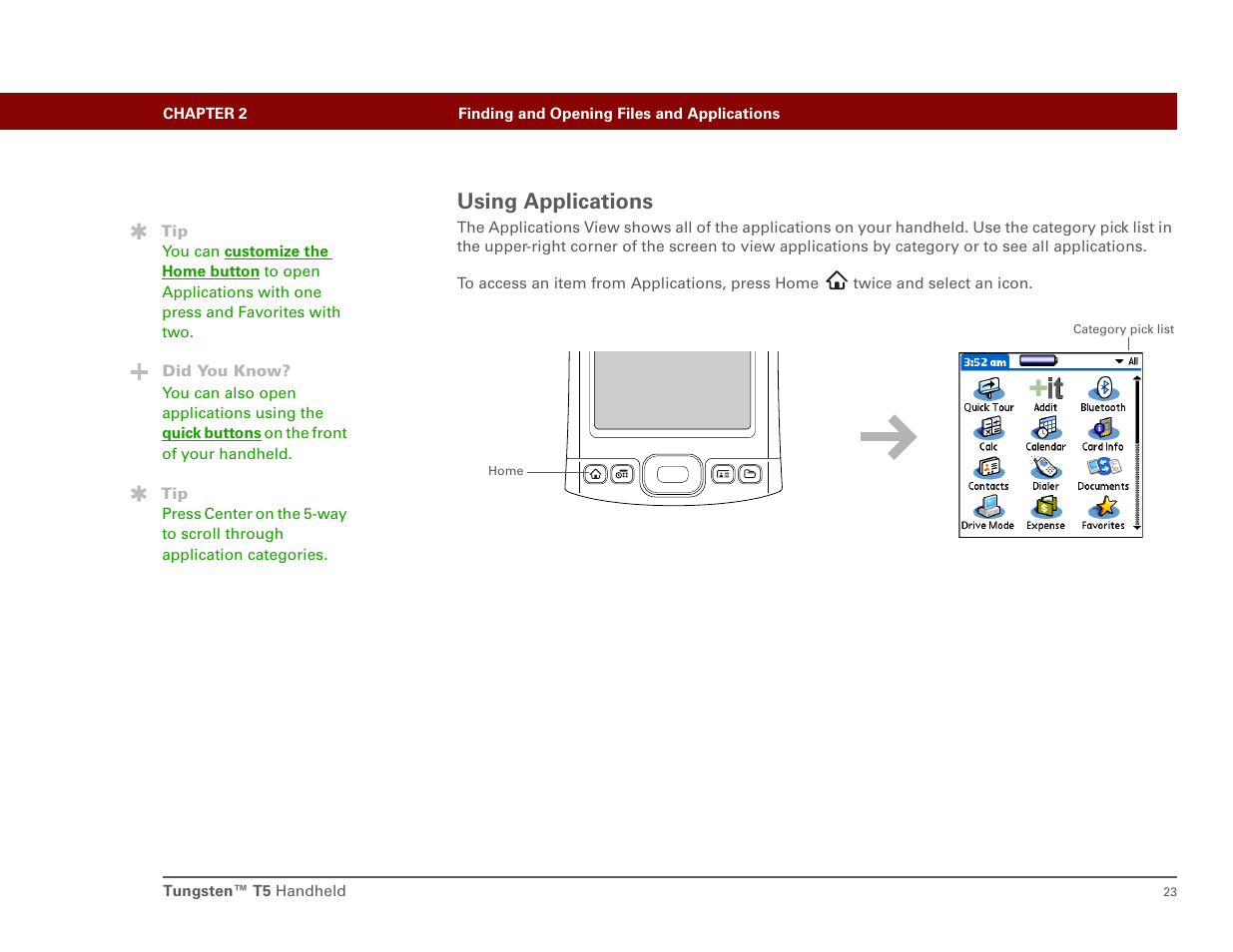 Using applications, N applications | Palm Tungsten T5 User Manual | Page 32 / 172