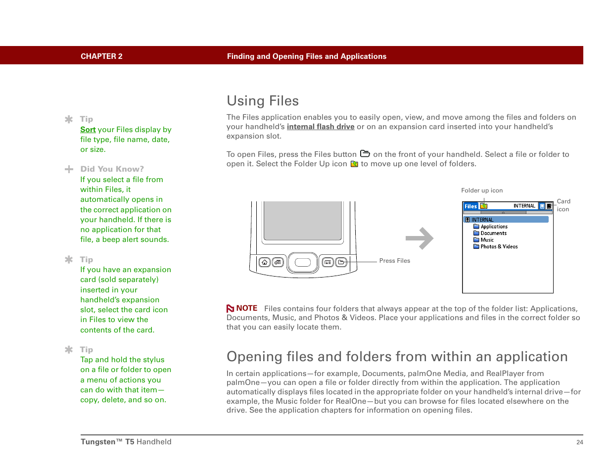 Using files | Palm Tungsten T5 User Manual | Page 33 / 172