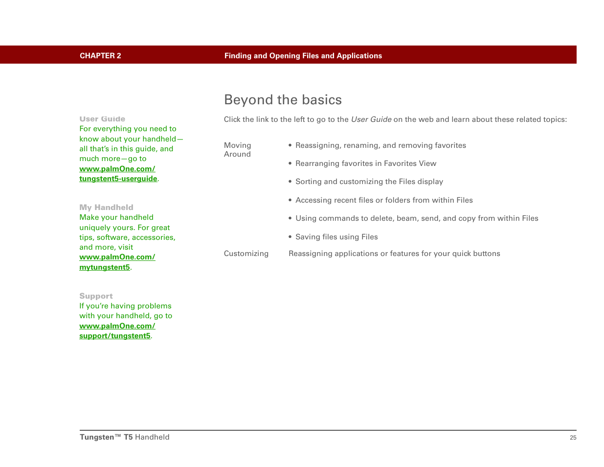 Beyond the basics | Palm Tungsten T5 User Manual | Page 34 / 172