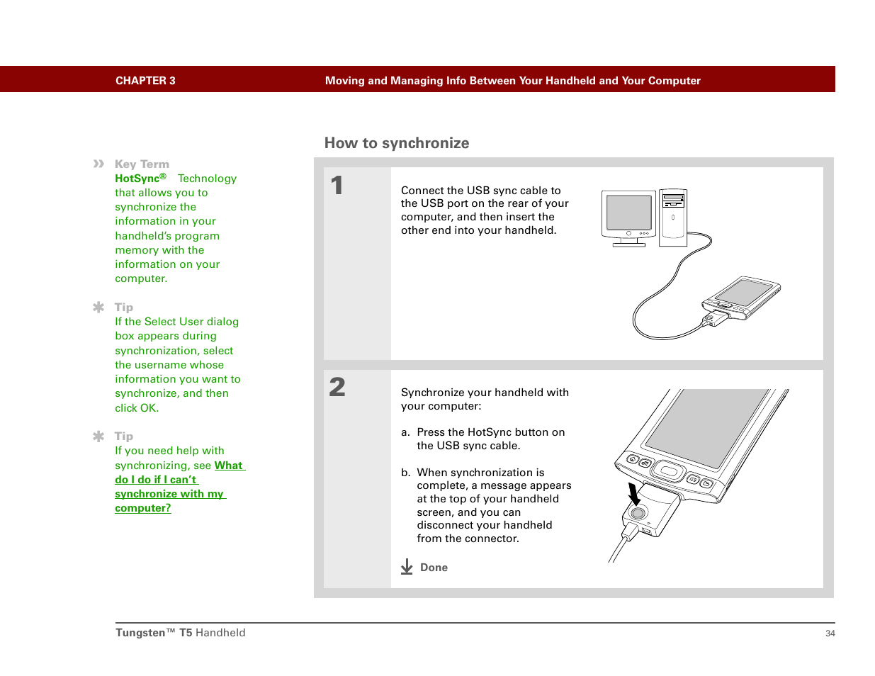 How to synchronize | Palm Tungsten T5 User Manual | Page 43 / 172