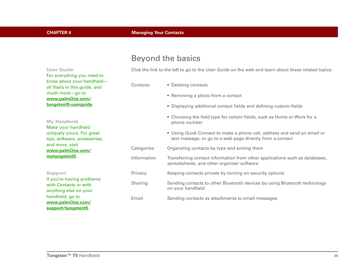 Beyond the basics | Palm Tungsten T5 User Manual | Page 58 / 172