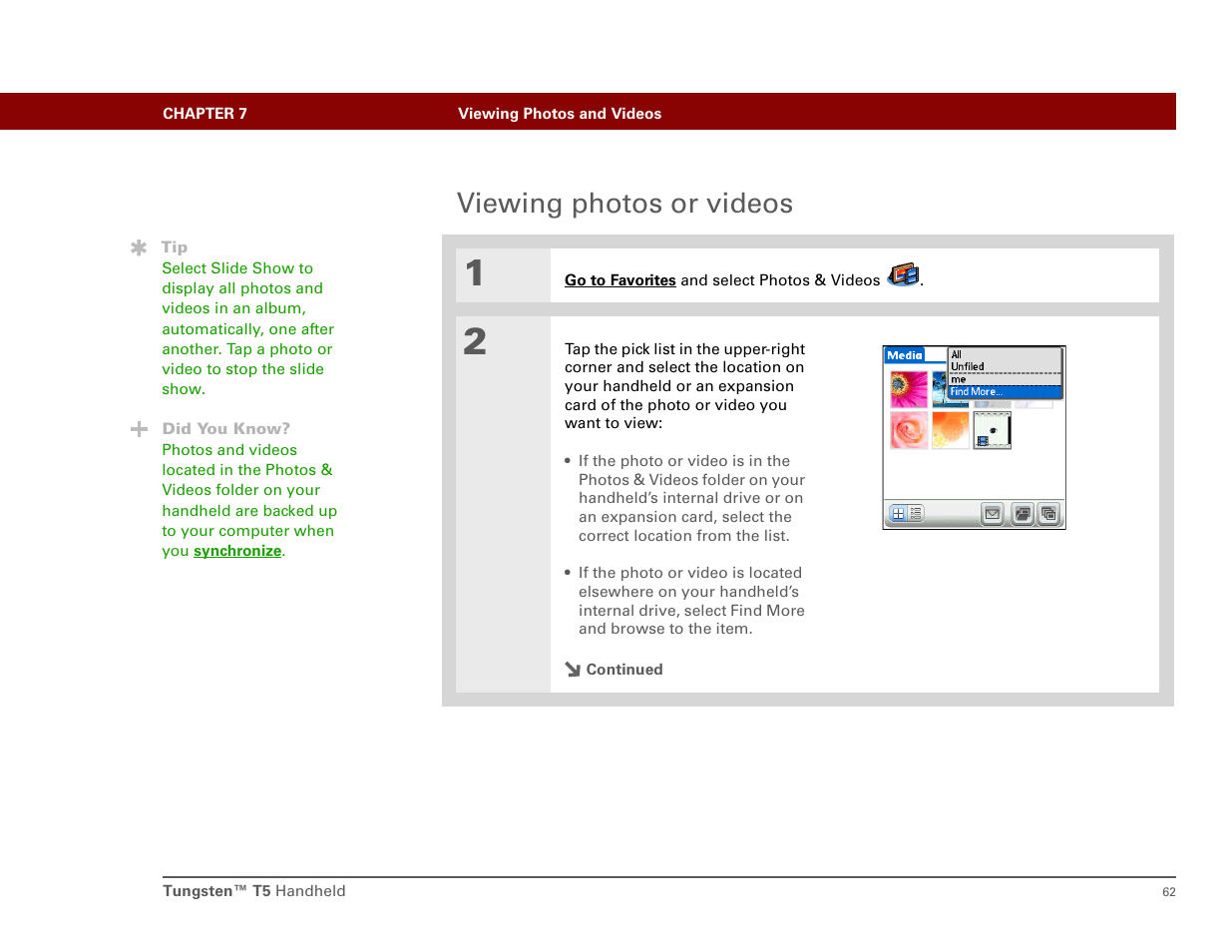 Viewing photos or videos | Palm Tungsten T5 User Manual | Page 71 / 172