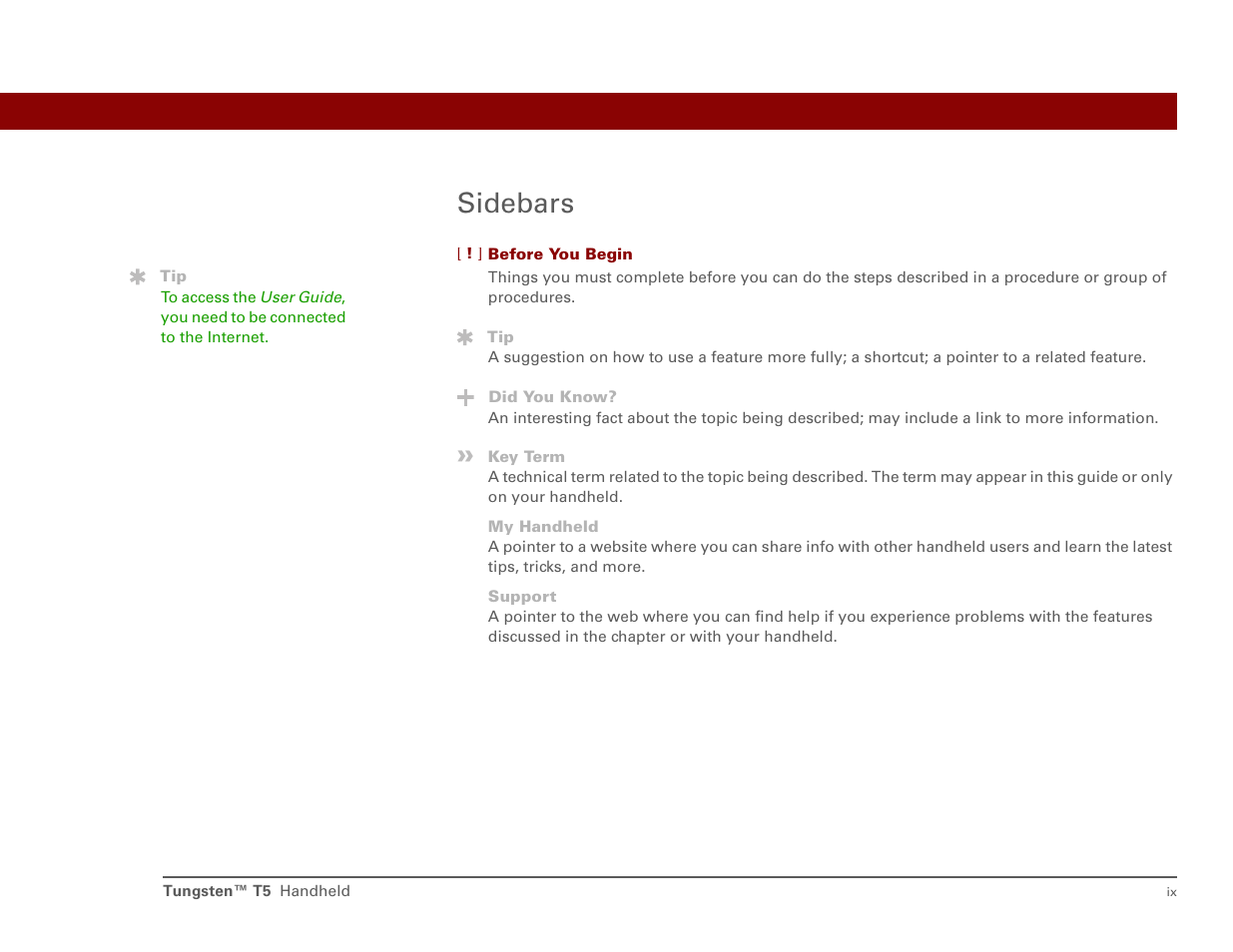 Sidebars | Palm Tungsten T5 User Manual | Page 9 / 172