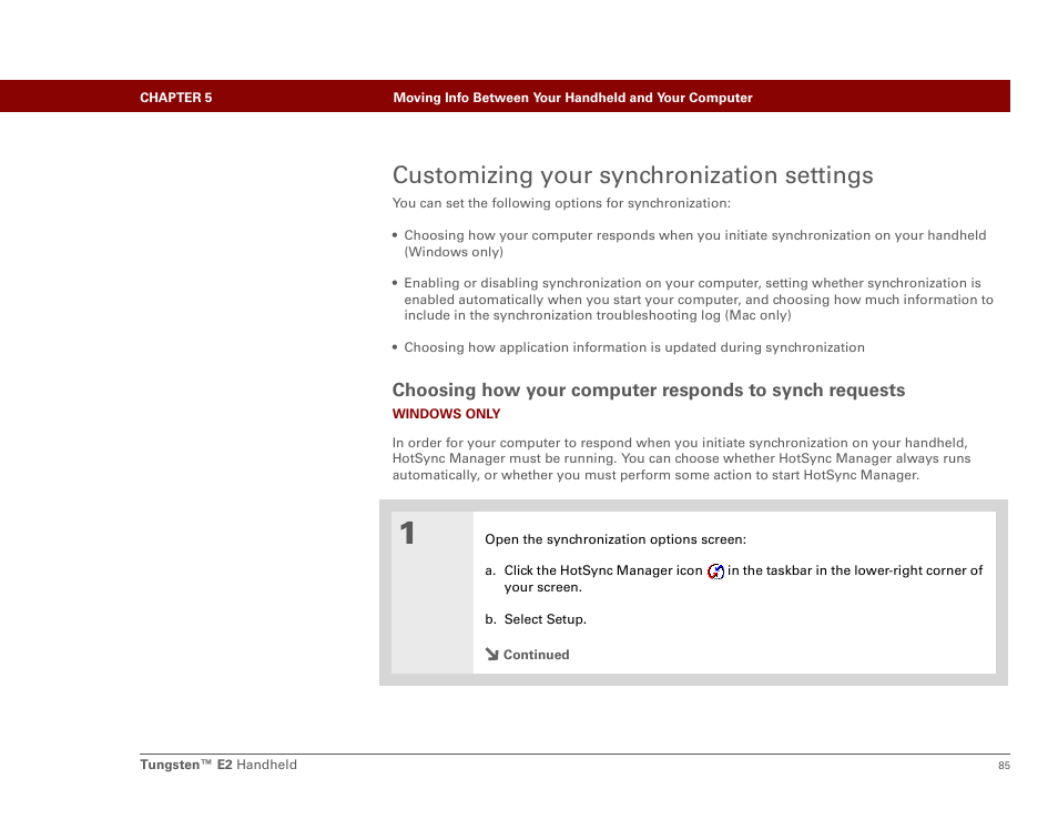 Customizing your synchronization settings | Palm E2 User Manual | Page 106 / 653