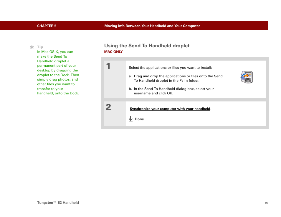 Using the send to handheld droplet | Palm E2 User Manual | Page 116 / 653