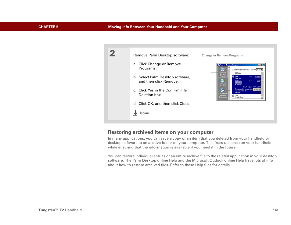 Restoring archived items on your computer | Palm E2 User Manual | Page 131 / 653