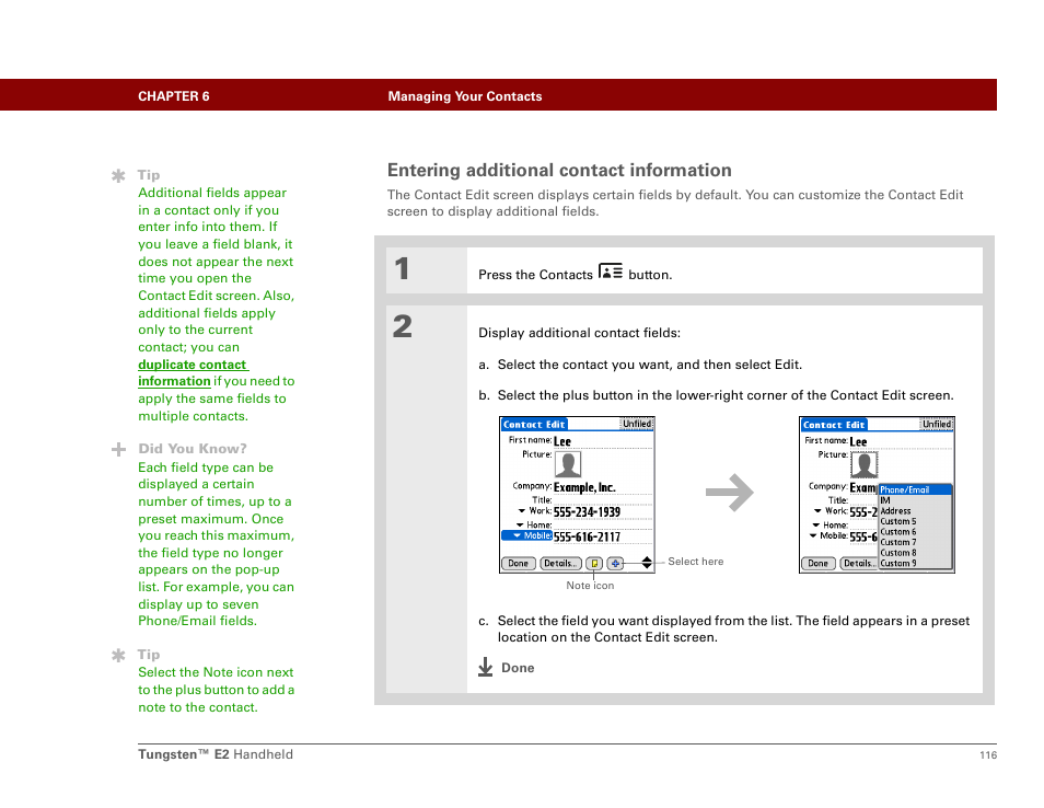 Entering additional contact information | Palm E2 User Manual | Page 137 / 653