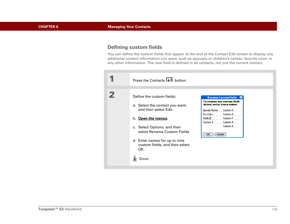 Defining custom fields | Palm E2 User Manual | Page 139 / 653